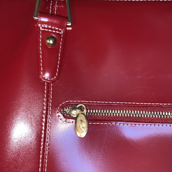 Mcklein USA Cristina Ruby Red gold Leather Tote with tablet pocket office bag - Picture 6 of 14